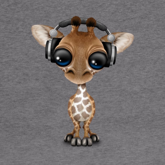 Cute Baby Giraffe Dj Wearing Headphones by jeffbartels